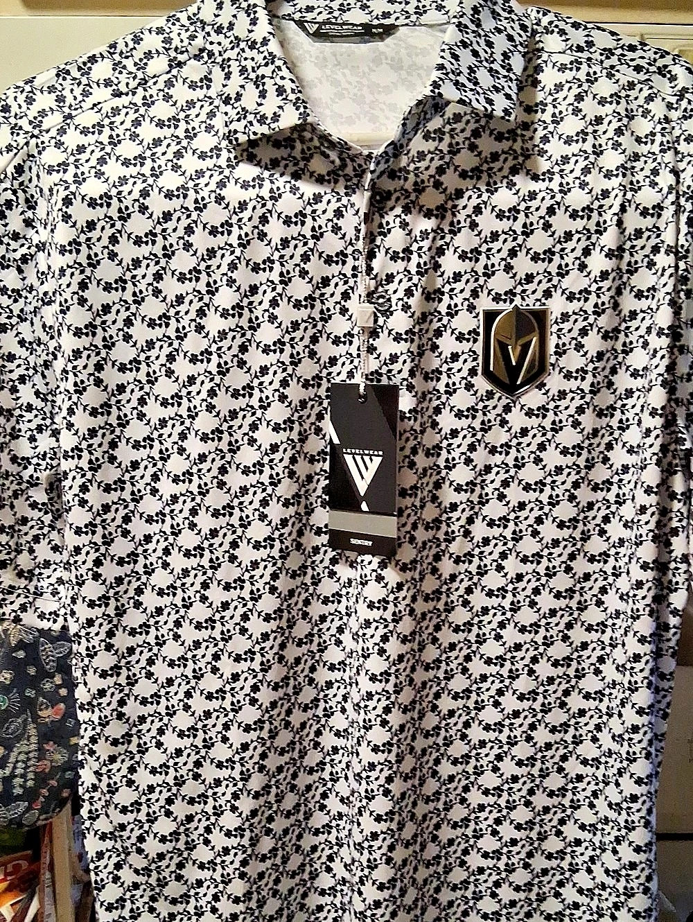 NHL Vegas Golden Knights Floral Polo Shirt in White & Black NWT Unisex!